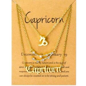 3 piece zodiac Capricorn link chain layered necklace